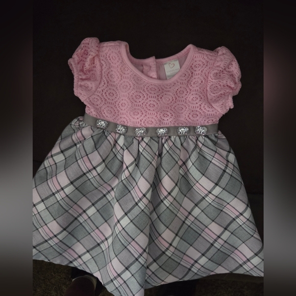 Youngland Pink Lace and Plaid Dress - Picture 1 of 3